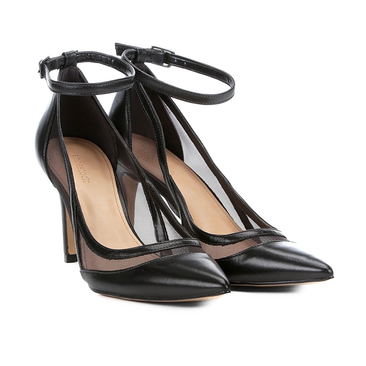 scarpin couro salto alto