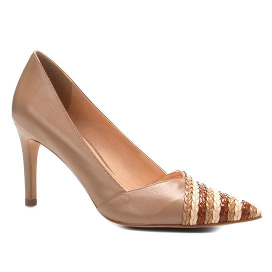 Scarpin Couro Shoestock Salto Alto Tranças - Nude
