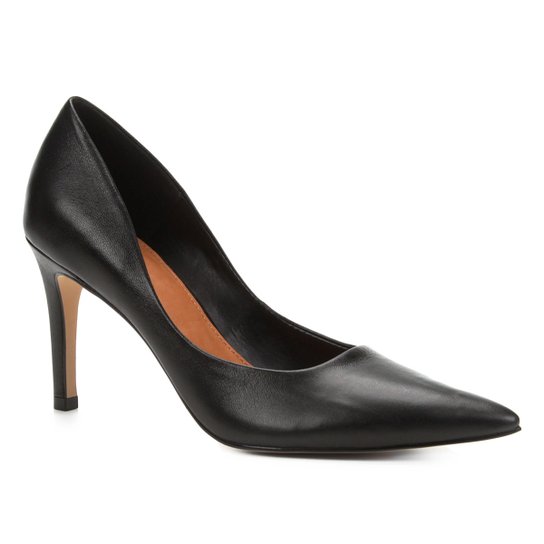 Scarpin Couro Shoestock Salto Alto - Preto