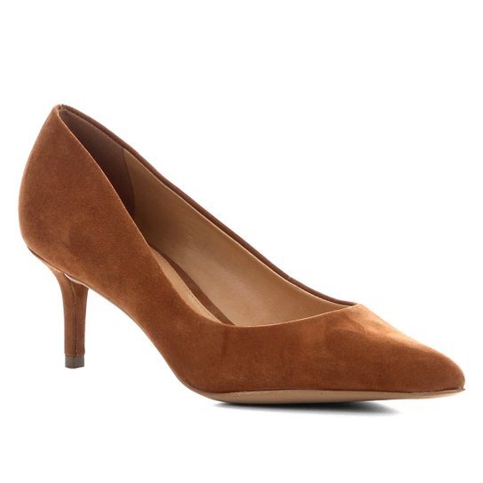 Scarpin Couro Shoestock Salto Baixo Nobuck - Marrom