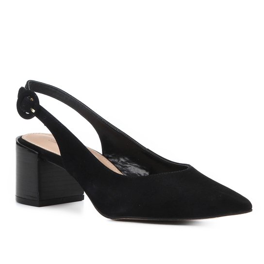 Scarpin Couro Shoestock Salto Baixo Wild - Preto