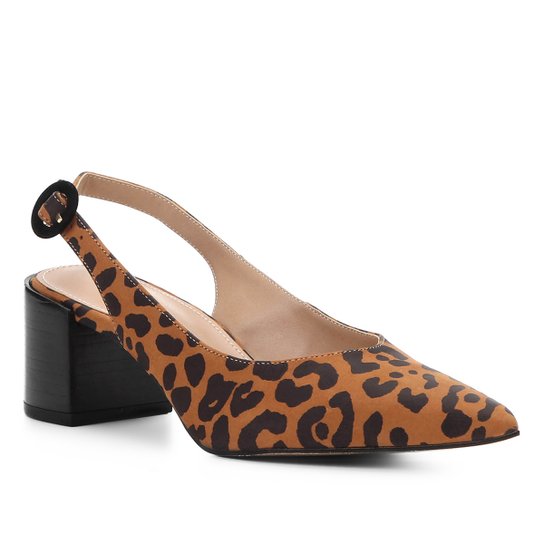 Scarpin Couro Shoestock Salto Baixo Wild - Preto+Caramelo