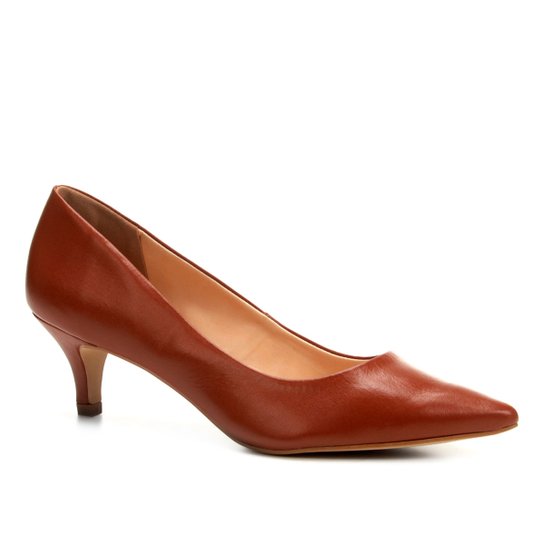 Scarpin Couro Shoestock Salto Baixo - Marrom Claro