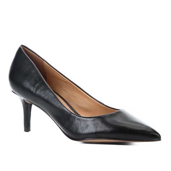 Scarpin Couro Shoestock Salto Baixo - Preto
