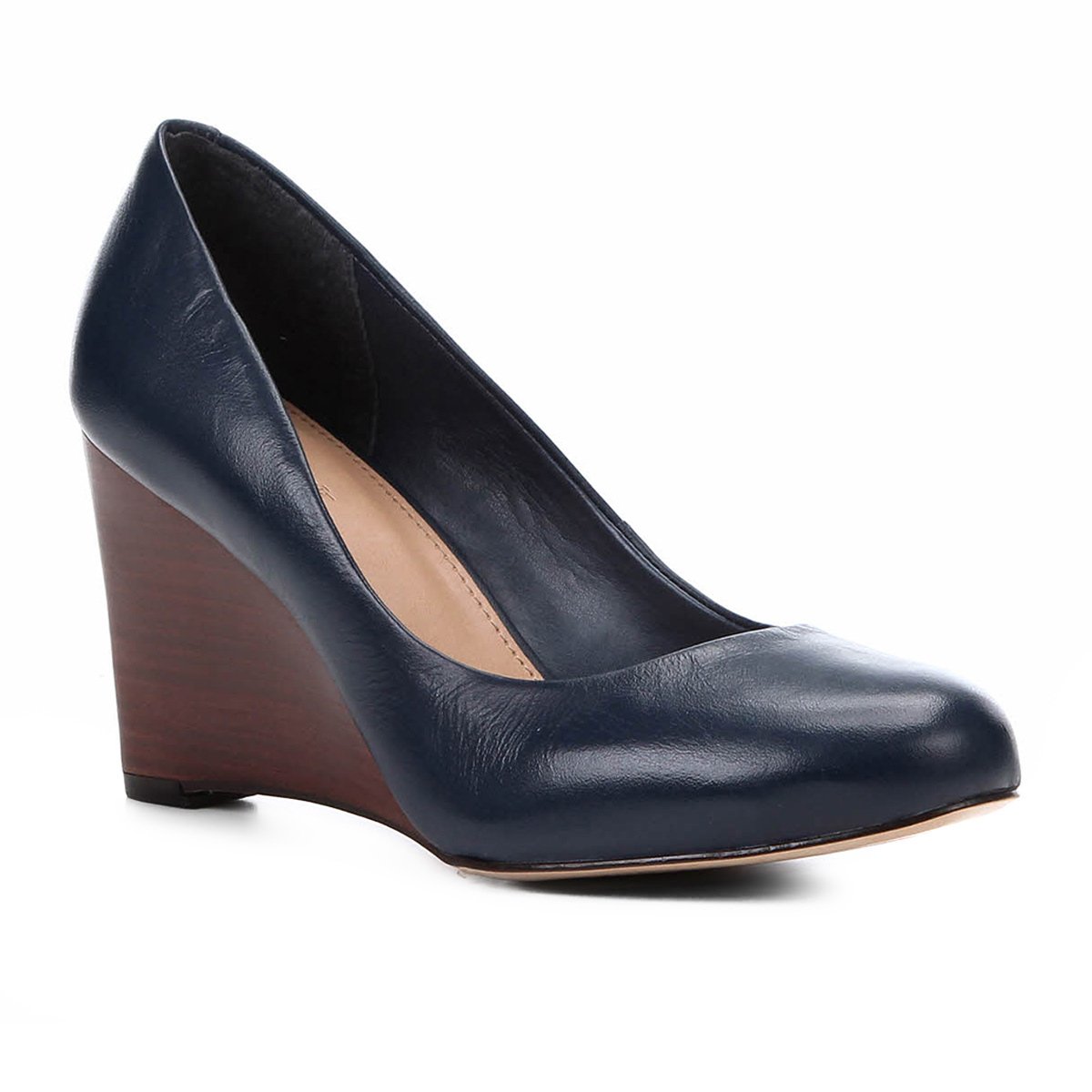 Scarpin Couro Shoestock Salto Médio Anabela - Marinho Menor preço em Scarpin Couro Shoestock Salto Médio Anabela - Marinho