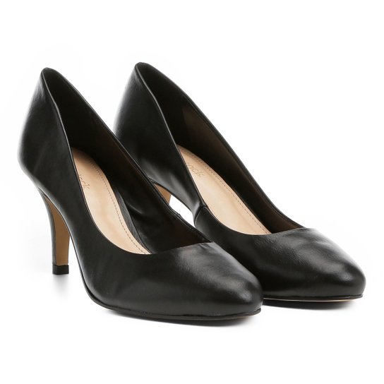 Scarpin Couro Shoestock Salto Médio Básico - Preto