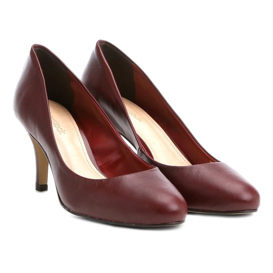 Scarpin Couro Shoestock Salto Médio Básico - Bordô