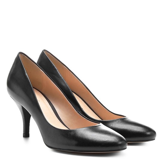 Scarpin Couro Shoestock Salto Médio Boneca - Preto