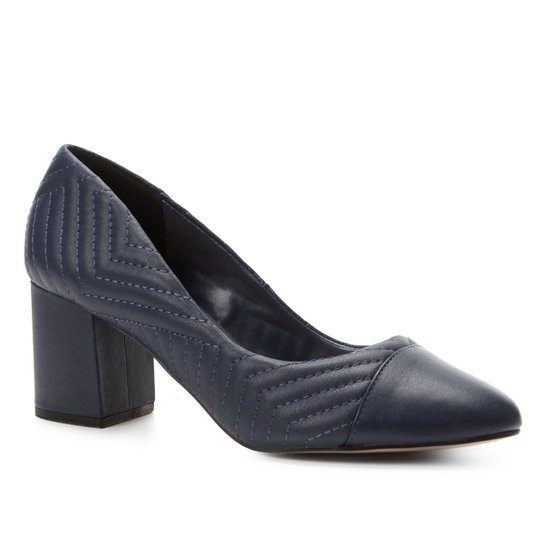 Scarpin Couro Shoestock Salto Médio Matelassê - Marinho