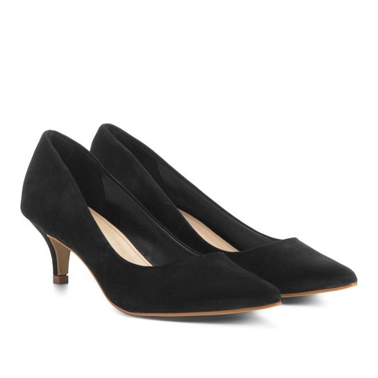 Scarpin Couro Shoestock Salto Médio Nobuck - Preto