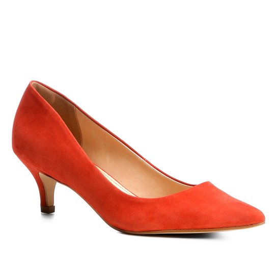 Scarpin Couro Shoestock Salto Médio Nobuck - Vermelho Claro