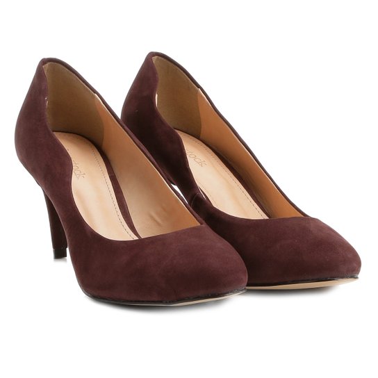 Scarpin Couro Shoestock Salto Médio Ondas - Vinho