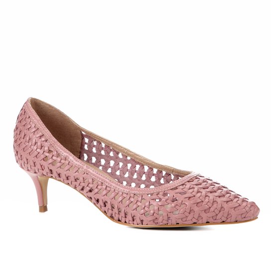Scarpin Couro Shoestock Salto Médio Tressê - Rosa