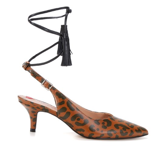 Scarpin Couro Shoestock Slingback Tassel Salto Baixo - Onça