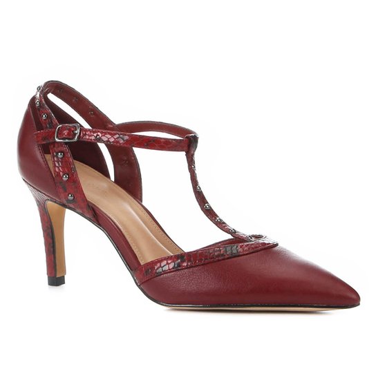 Scarpin Couro Shoestock Snake Mini Tachas - Vinho