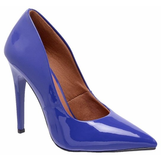 Scarpin Di Scarp Salto Alto Bico Fino Verniz Feminino - Azul Escuro