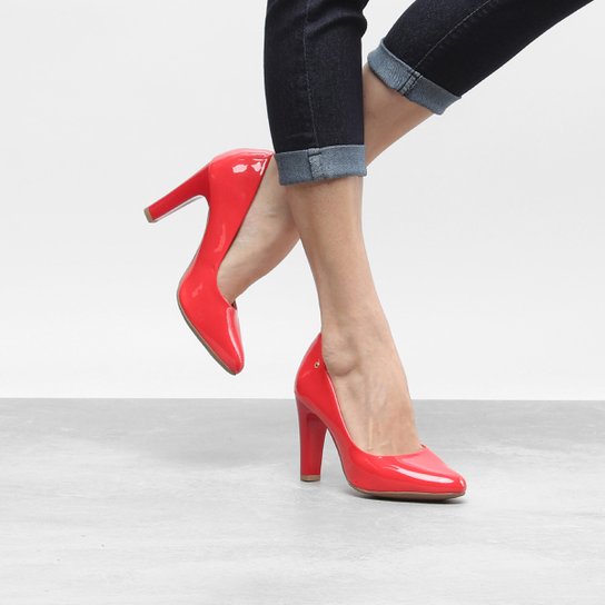 Scarpin Drezzup Salto Alto Grosso Verniz - Vermelho