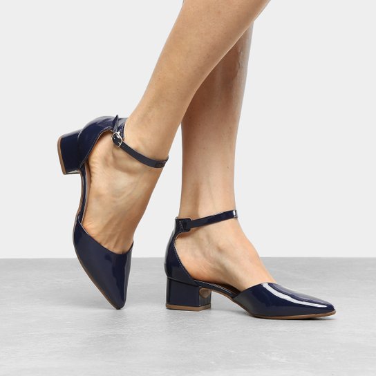 Scarpin Drezzup Salto Baixo Bico Fino - Marinho