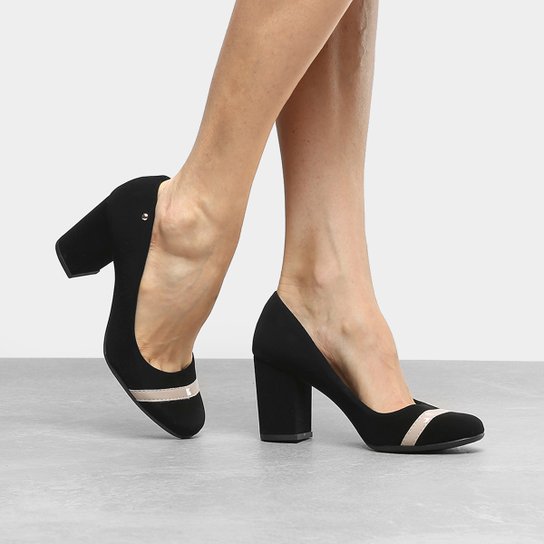 Scarpin Drezzup Salto Médio Tira - Preto+Bege