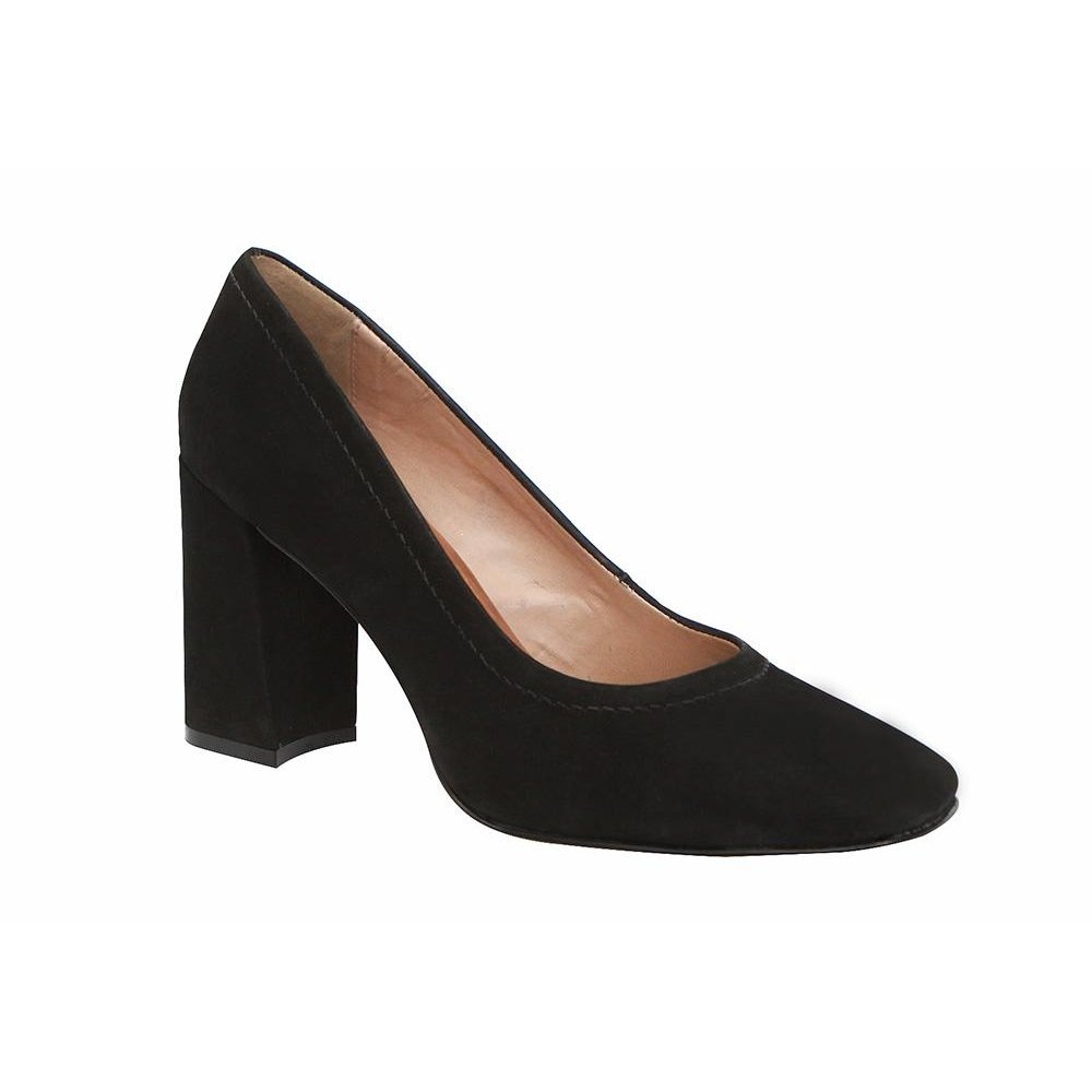 scarpin nobuck salto grosso