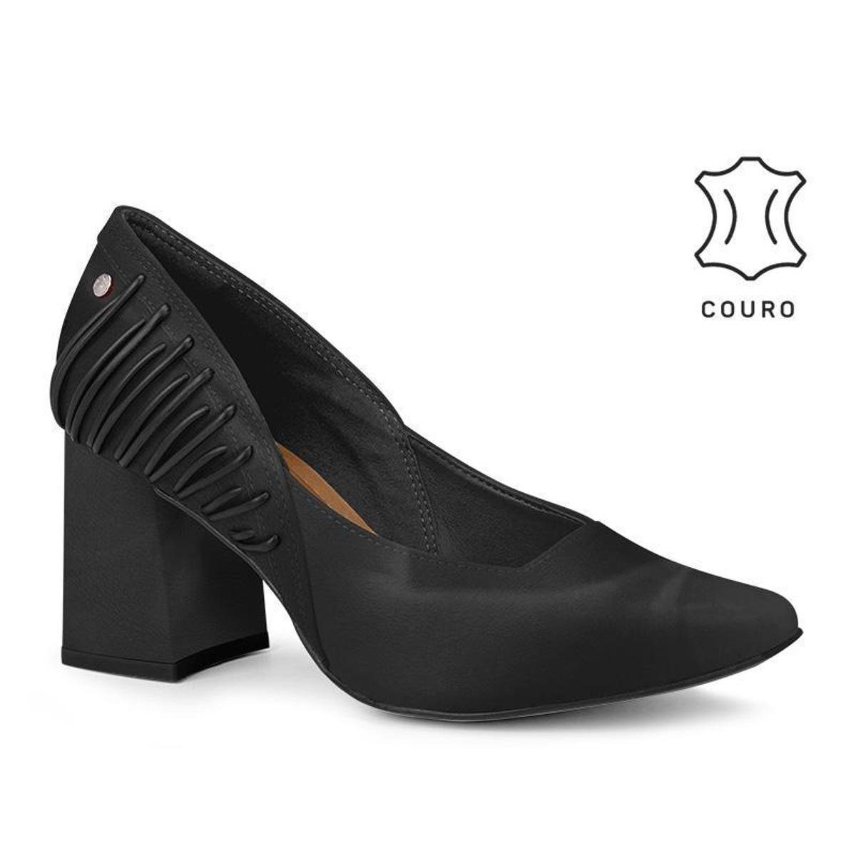 Scarpin em Couro TANARA salto quadrado - Preto Menor preço em Scarpin em Couro TANARA salto quadrado - Preto