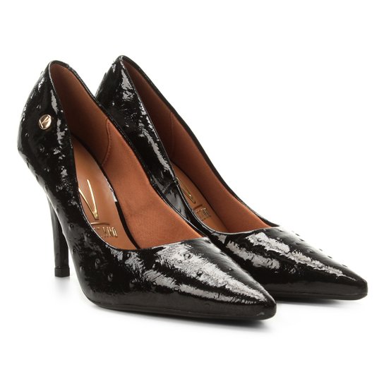 Scarpin em Verniz Vizzano Texturizado Bico Fino Salto Alto - Preto