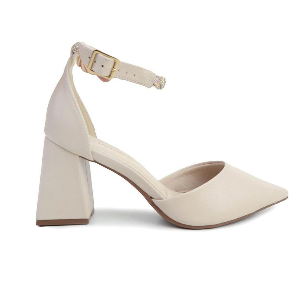 Scarpin Feminino Bebecê Salto Bloco 7cm Bege - T701