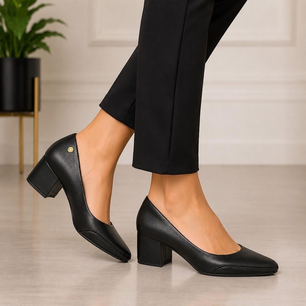 Scarpin Feminino de Couro Salto Grosso Macio Ramarim 2662101