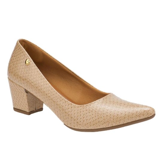 Scarpin Feminino Lumiss Salto Grosso Piton - Bege
