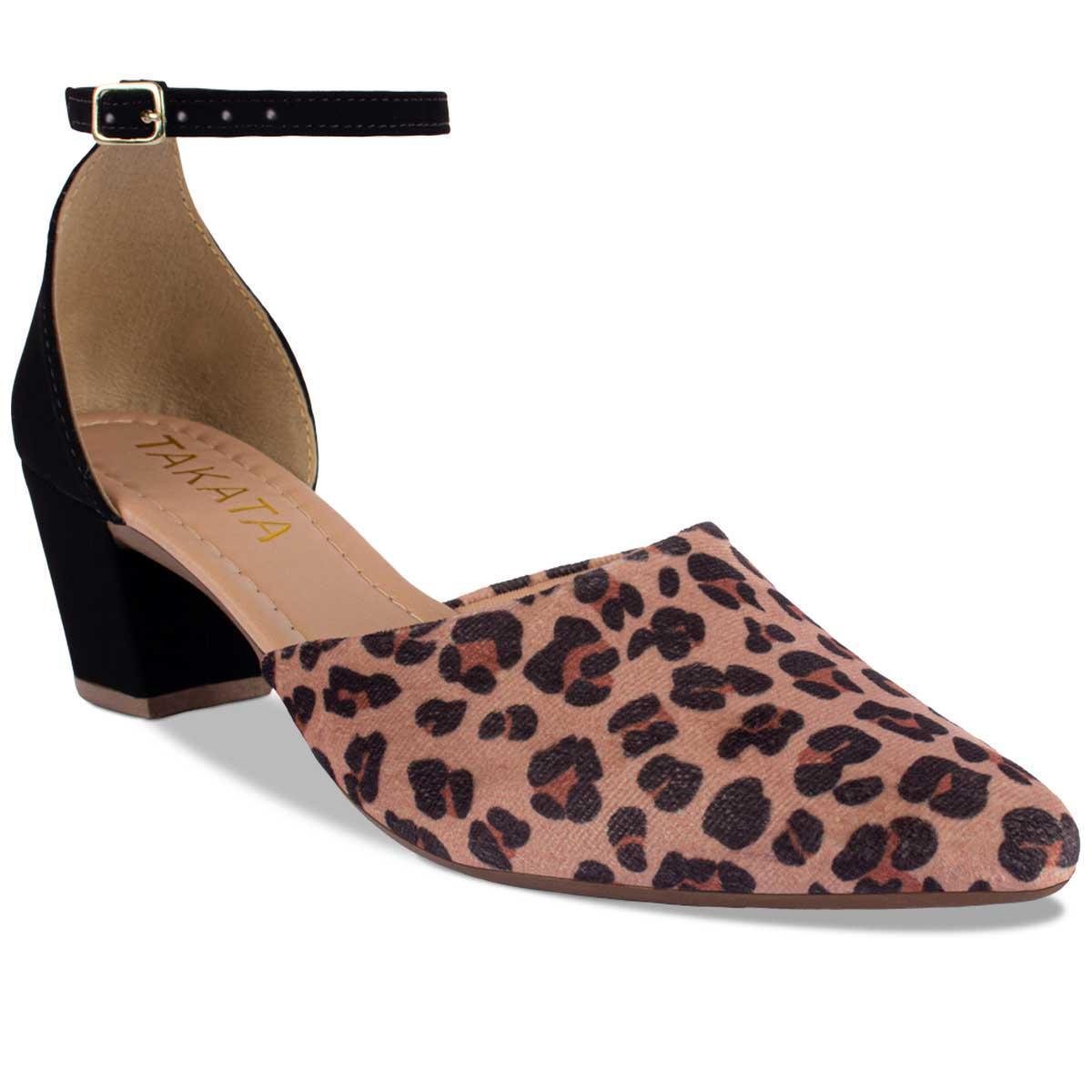 Scarpin Feminino Salomé Salto Grosso Animal Print B Zattini