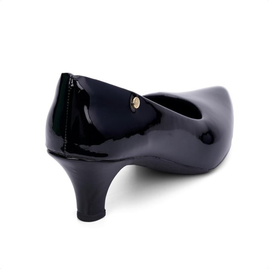 Scarpin Feminino Salto Baixo Verniz Bico Fino Elegante Moda