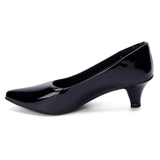 Scarpin Feminino Salto Baixo Verniz Bico Fino Elegante Moda