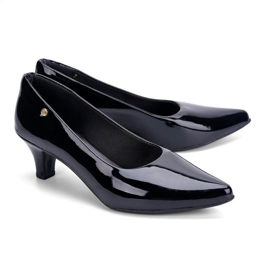 Scarpin Feminino Salto Baixo Verniz Bico Fino Elegante Moda