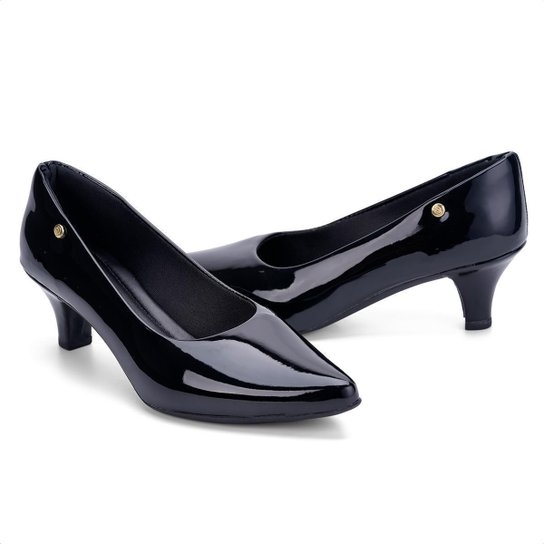 Scarpin Feminino Salto Baixo Verniz Bico Fino Elegante Moda
