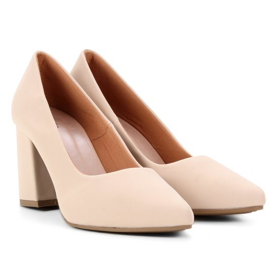 Scarpin Griffe Bico Fino Salto Alto Feminino - Areia