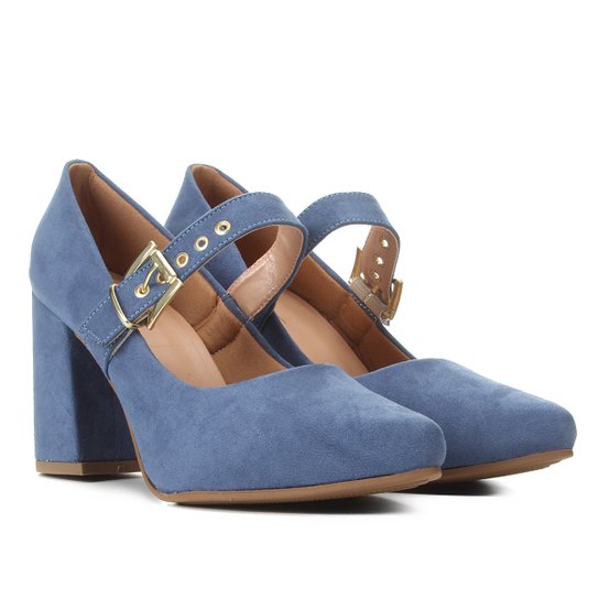 Scarpin Griffe Boneca Salto Alto Bico Fino - Azul