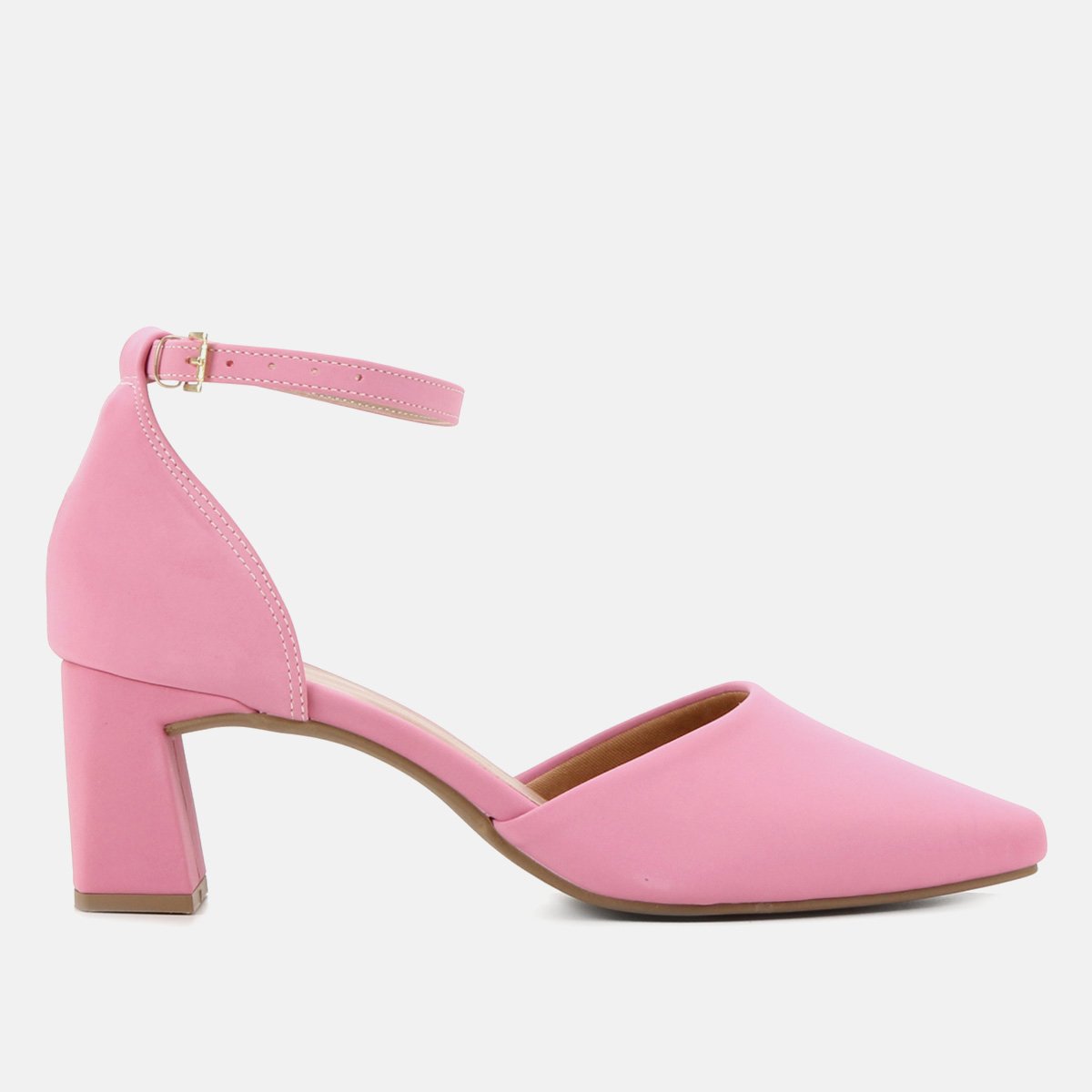 Scarpin Griffe Nobuck Salto Médio Bico Fino - Rosa Menor preço em Scarpin Griffe Nobuck Salto Médio Bico Fino - Rosa