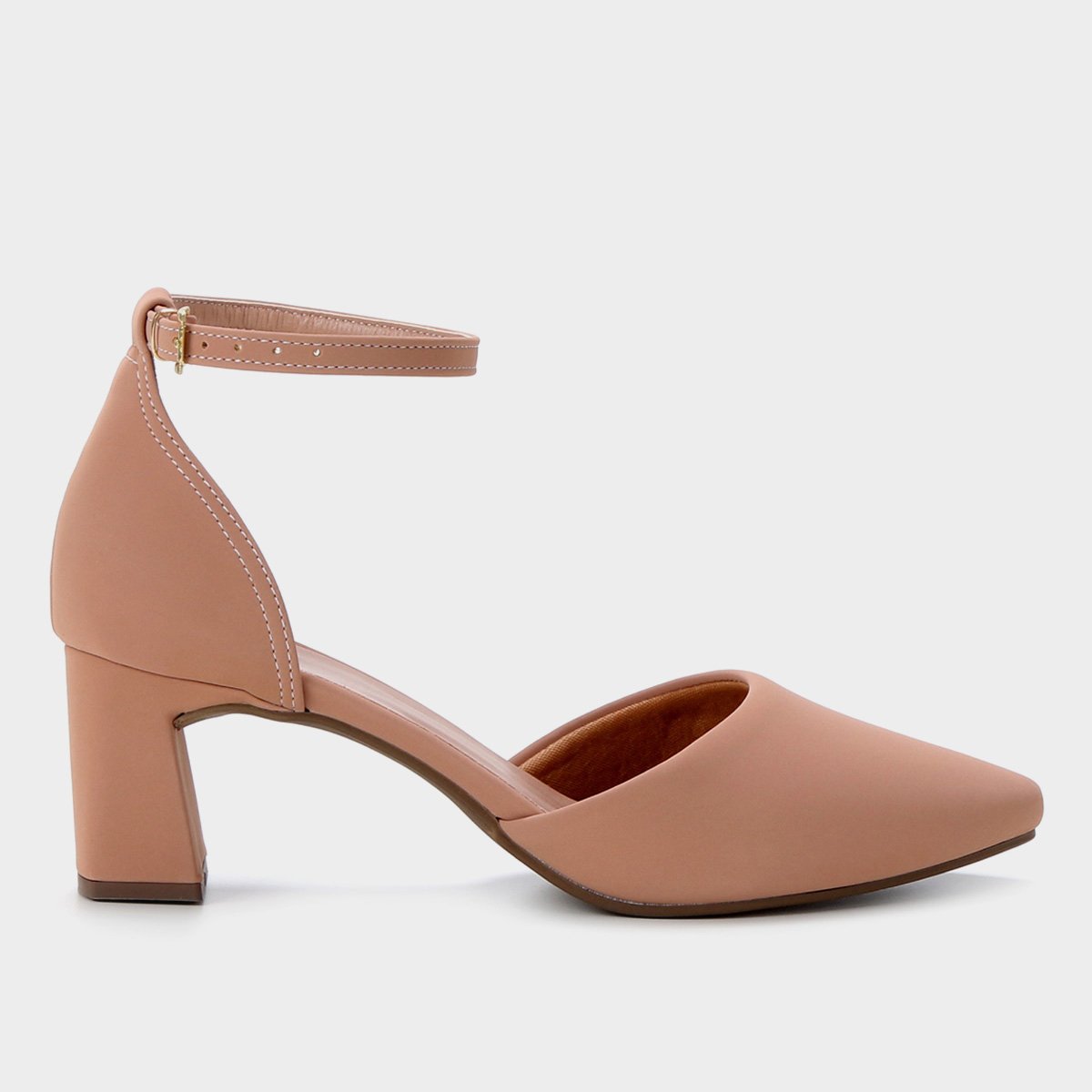 Scarpin Griffe Nobuck Salto Médio Bico Fino - Rosê Menor preço em Scarpin Griffe Nobuck Salto Médio Bico Fino - Rosê