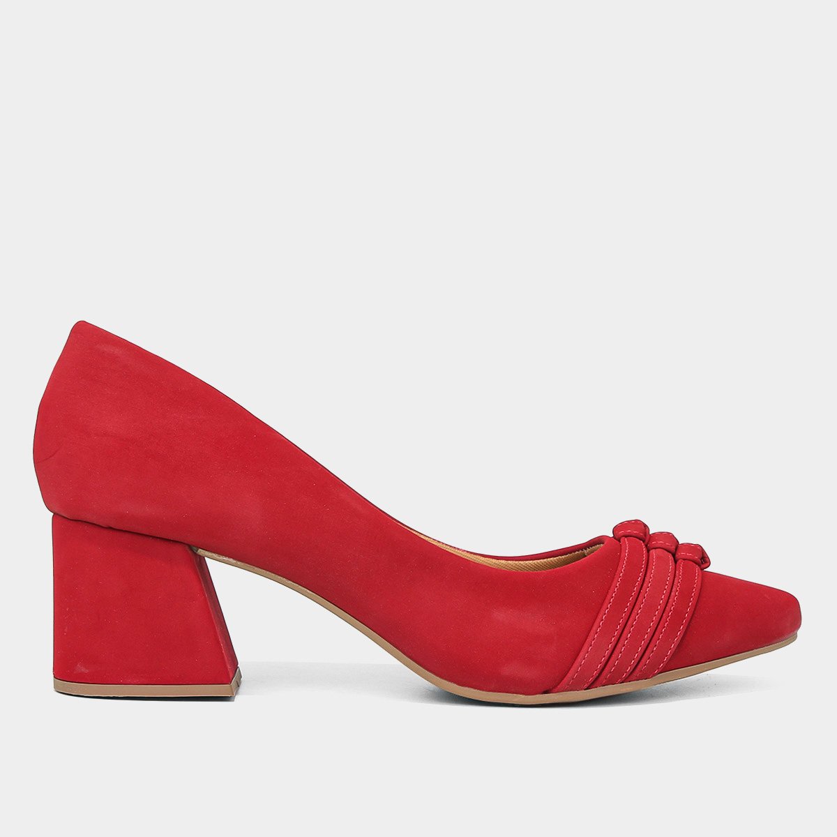 Scarpin Griffe Nobuck Salto Médio - Vermelho Menor preço em Scarpin Griffe Nobuck Salto Médio - Vermelho