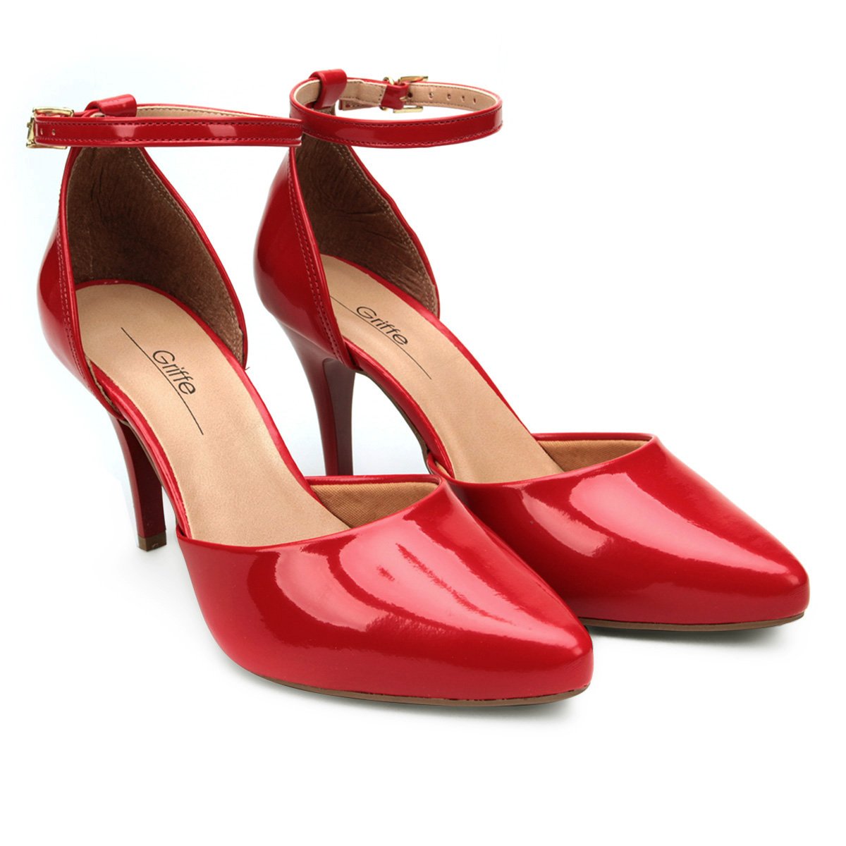 Scarpin Griffe Recorte Salto Alto Feminino - Vermelho Menor preço em Scarpin Griffe Recorte Salto Alto Feminino - Vermelho