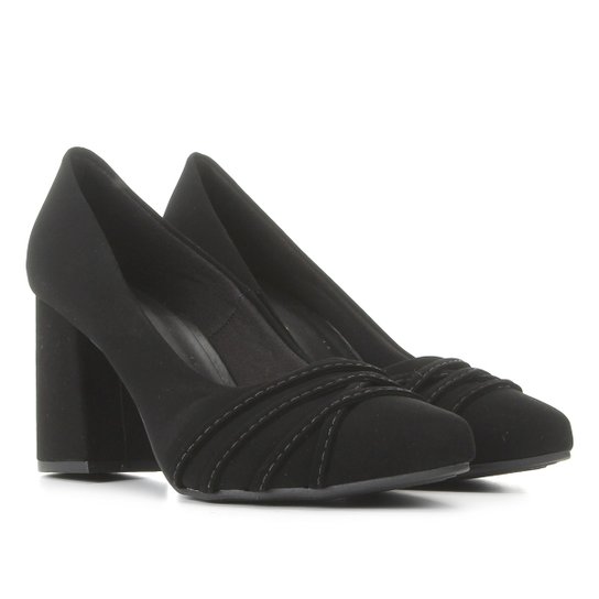 Scarpin Griffe Salto Alto Bico Fino Tiras Pespontadas - Preto