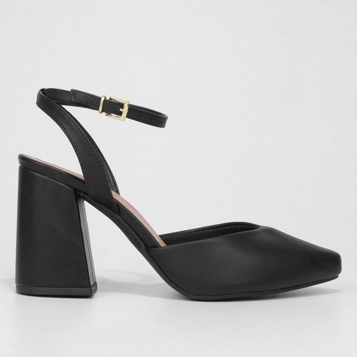 Scarpin Griffe Salto Alto Grosso Fivela - Preto Menor preço em Scarpin Griffe Salto Alto Grosso Fivela - Preto