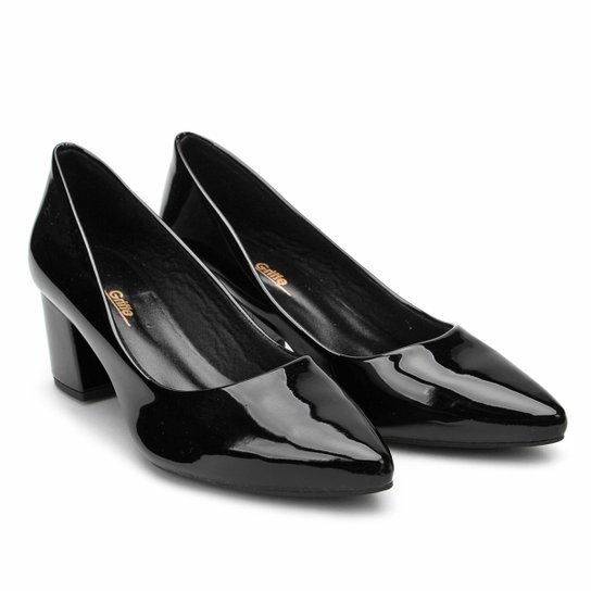 Scarpin Griffe Salto Médio Bico Fino - Preto