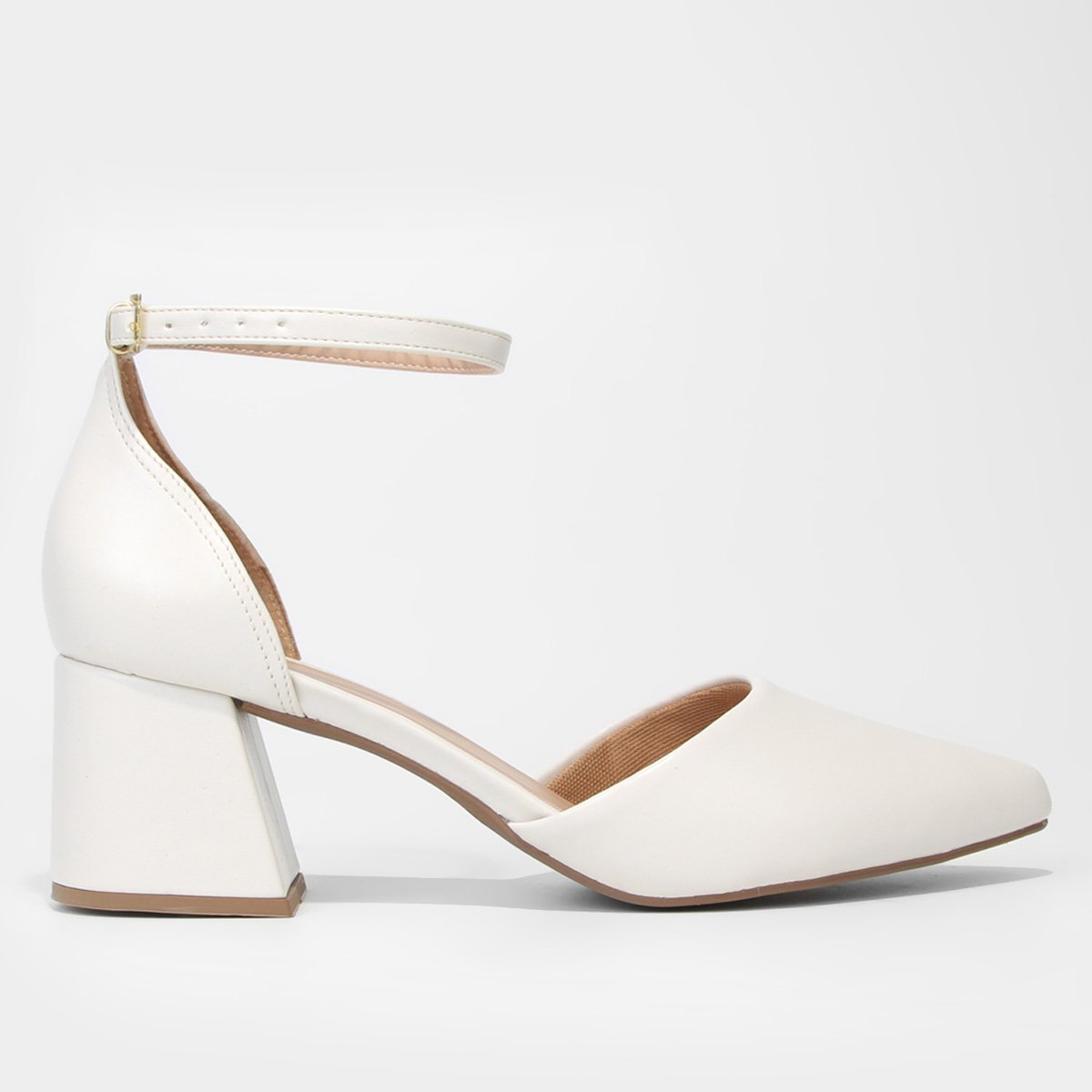 Scarpin Griffe Salto Médio Bloco - Off White Menor preço em Scarpin Griffe Salto Médio Bloco - Off White