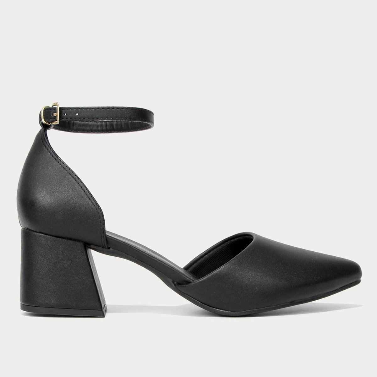 Scarpin Griffe Salto Médio Bloco - Preto Menor preço em Scarpin Griffe Salto Médio Bloco - Preto