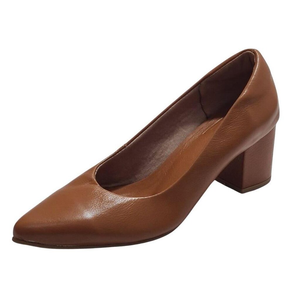 Scarpin Médio Bloco Couro Chestnut