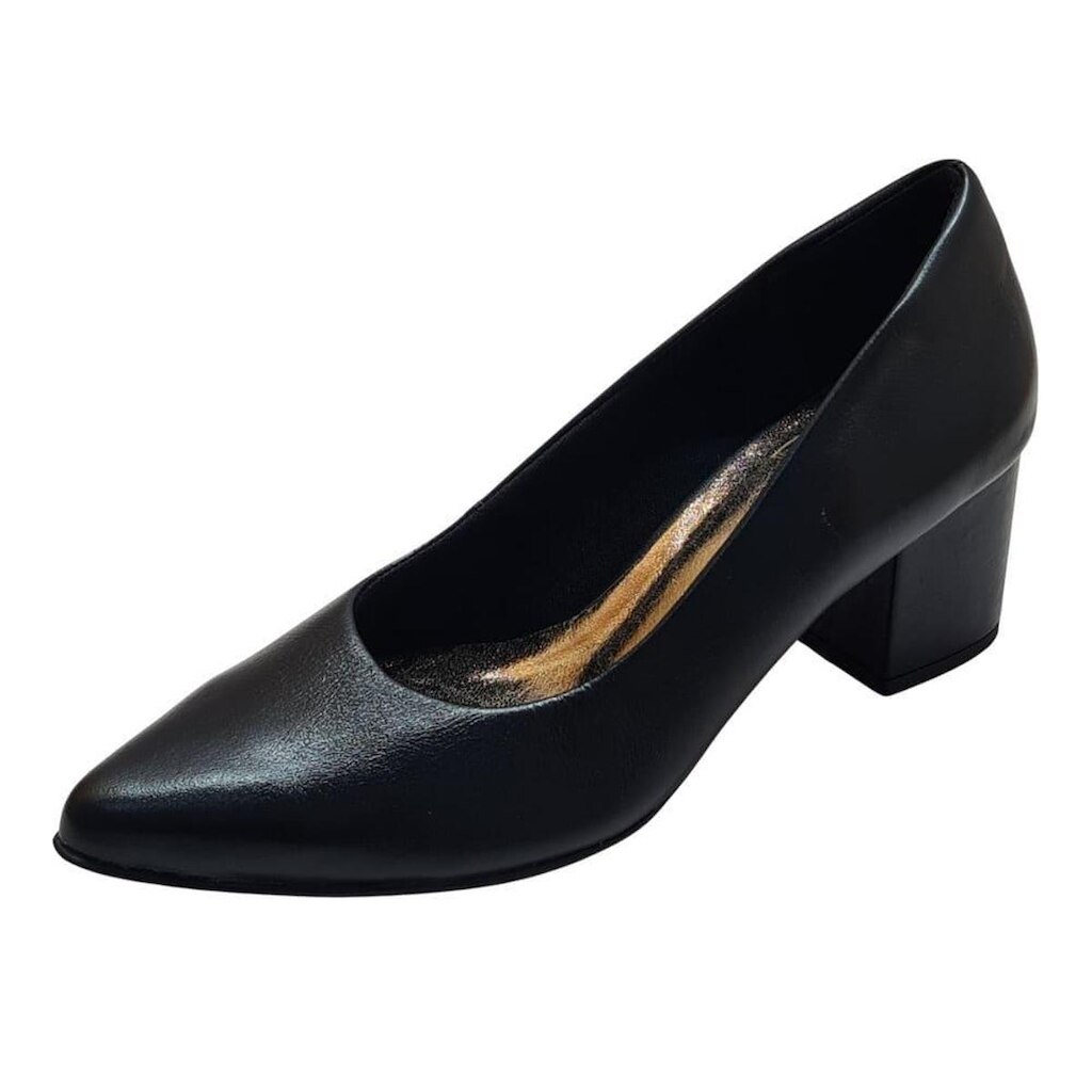 Scarpin Médio Bloco Couro Preto