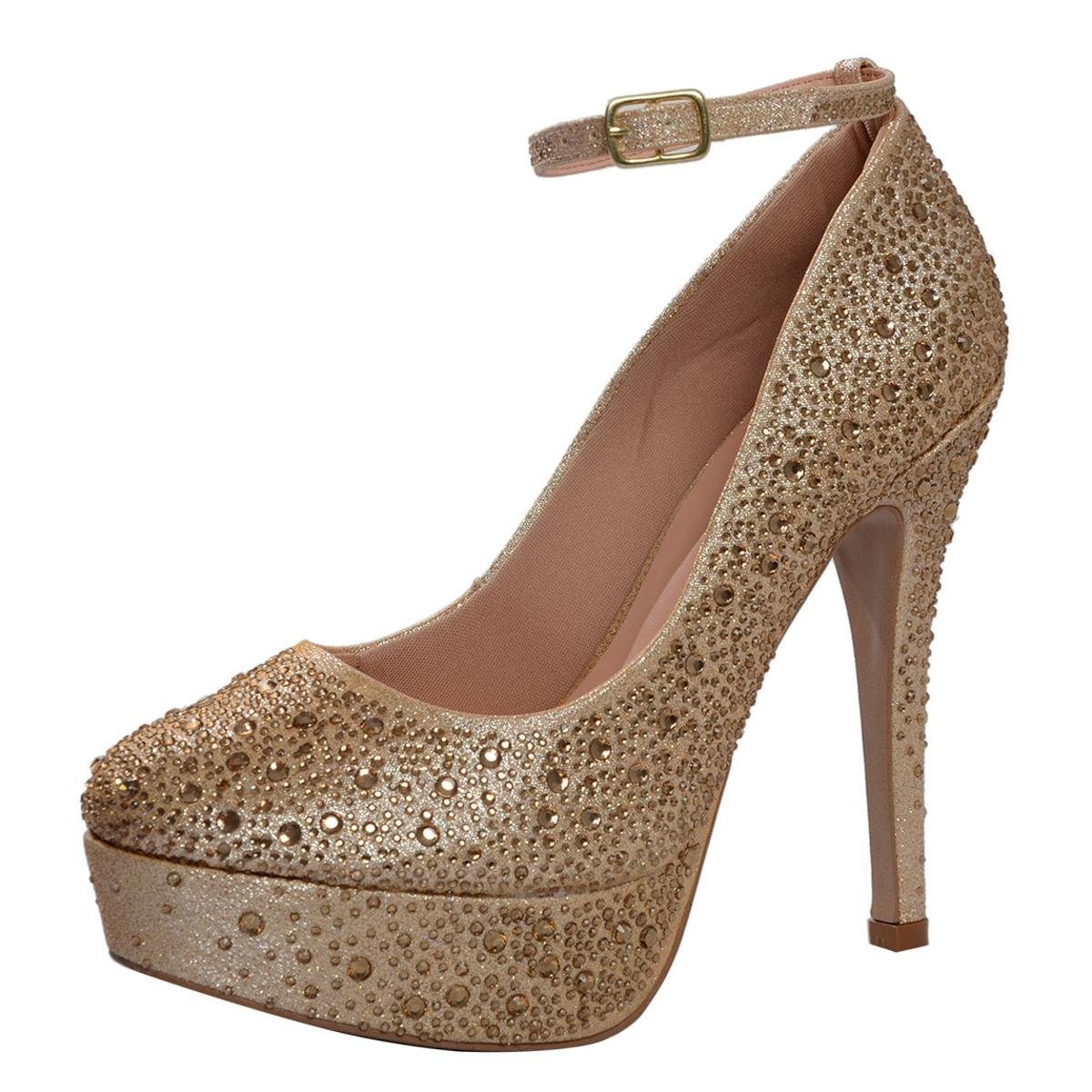 scarpin meia pata dourado