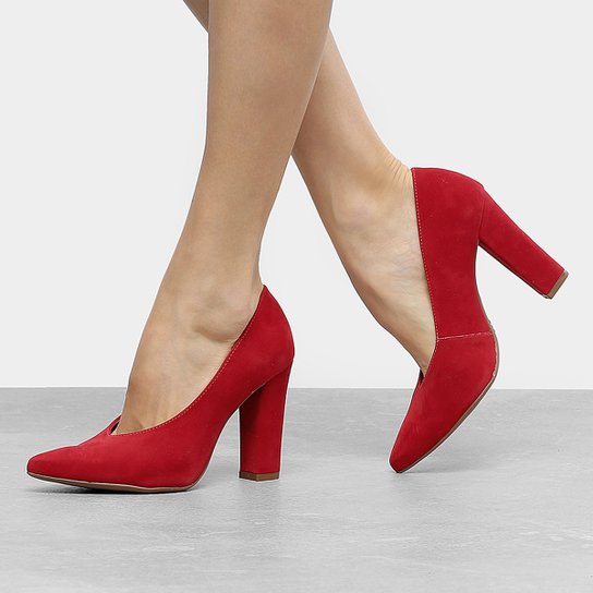 Scarpin Mixage Salto Alto Cava Diferenciada - Vermelho