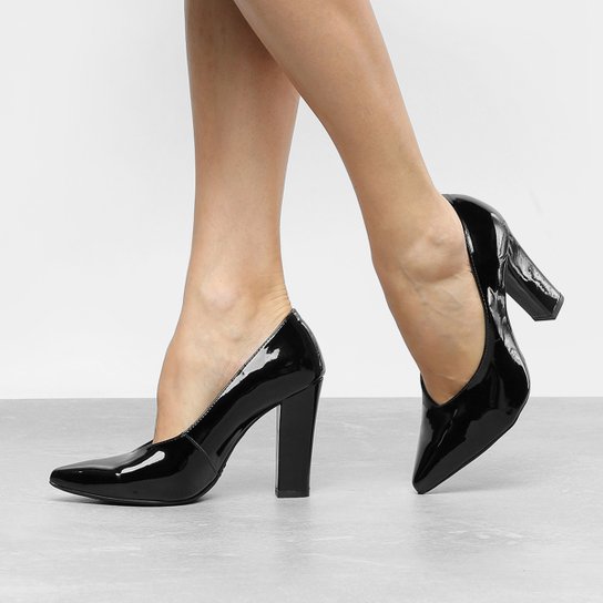 Scarpin Mixage Salto Alto Verniz Cava - Preto